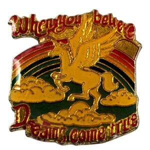 Vintage Winged Unicorn Rainbow Enamel Brooch Fantasy Pegasus